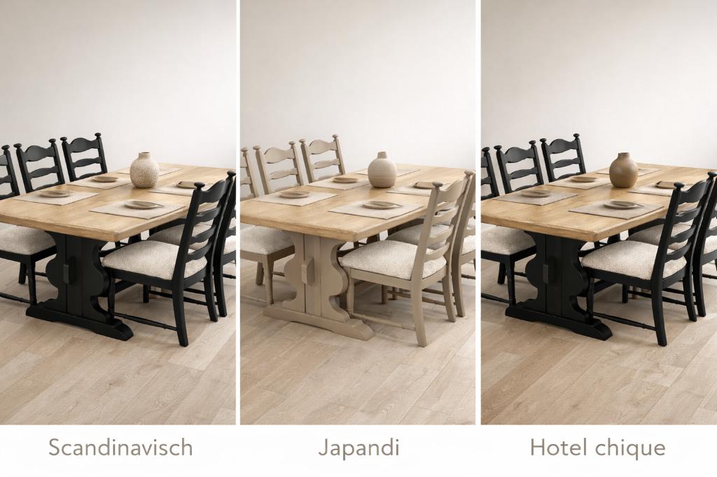 Eettafelset Robuust eiken kloostertafel 6 ladderback stoelen, Huis en Inrichting, Tafels | Eettafels, Ophalen, Gebruikt, Eikenhout