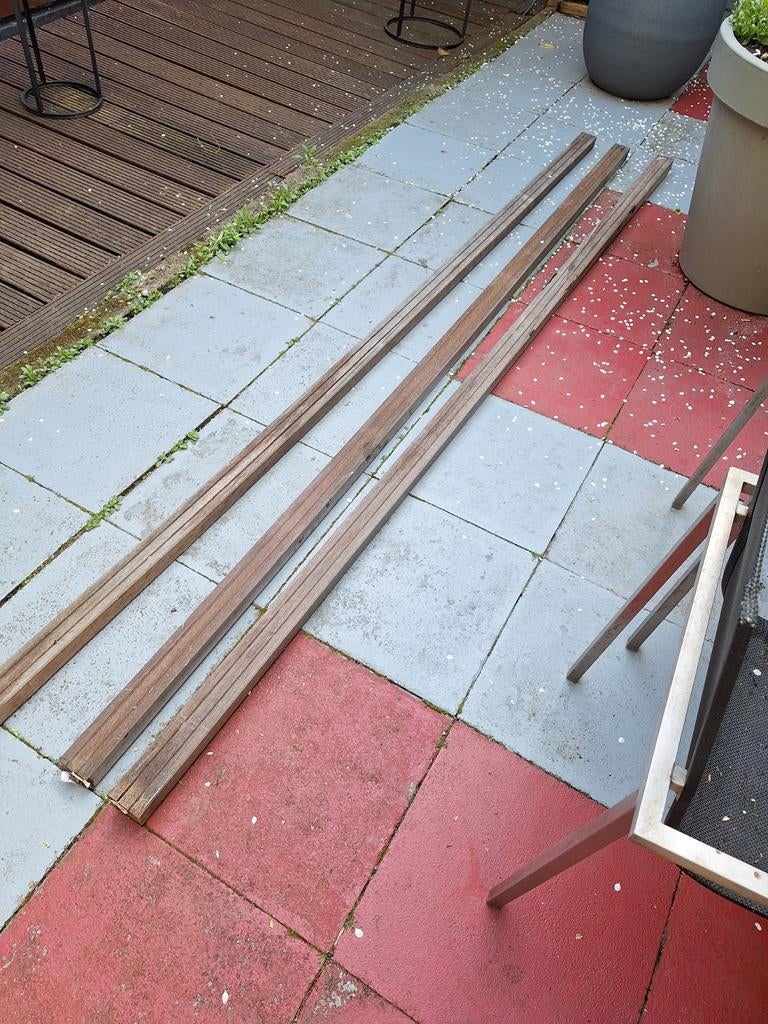 Drie Hardhouten balken 7x4.5 cm, 3 meter lang, Ophalen, Gebruikt, 25 tot 50 mm, 300 cm of meer