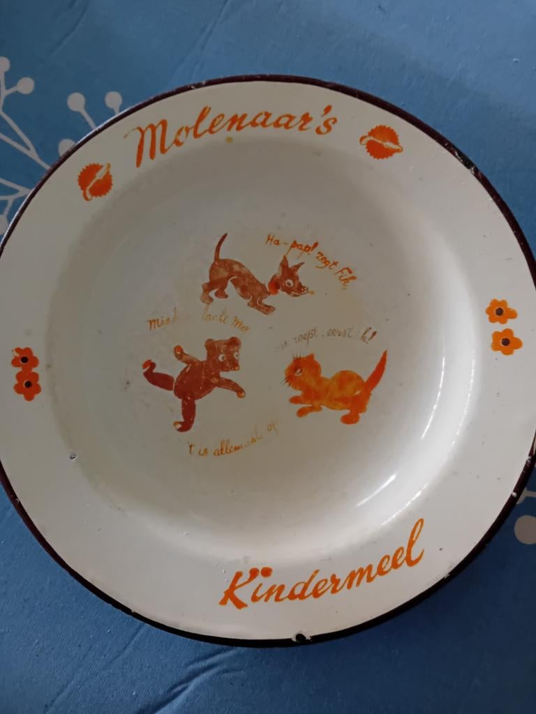 Vintage Molenaar's Kindermeel metalen kinderbordje, Antiek en Kunst, Ophalen of Verzenden