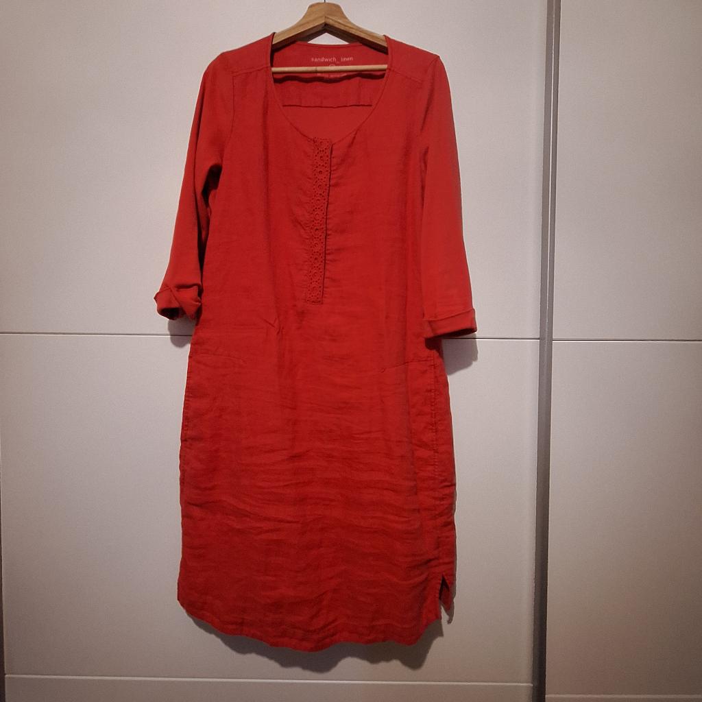 sandwich linnen jurk maat 44, Kleding | Dames, Jurken, Maat 42/44 (L), Ophalen of Verzenden, Knielengte, Sandwich