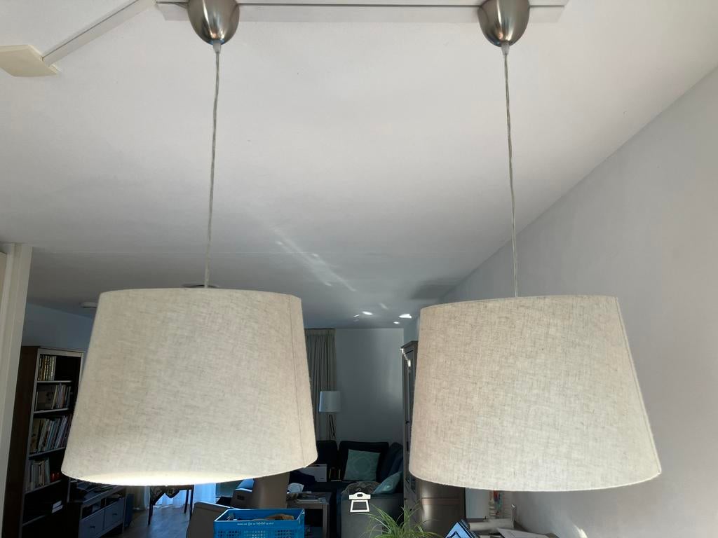 2 lampenkappen, Huis en Inrichting, Lampen | Lampenkappen, Ophalen, 25 tot 50 cm, Beige, Rond