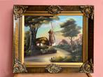 Vintage schilderij Hollands landschap met molen, Ophalen of Verzenden