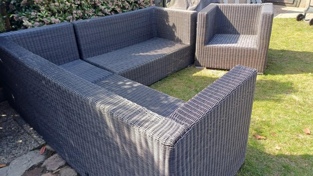Antraciet loungeset in zeer goede staat, Tuin en Terras, Ophalen, 5 zitplaatsen, Zo goed als nieuw, Loungeset