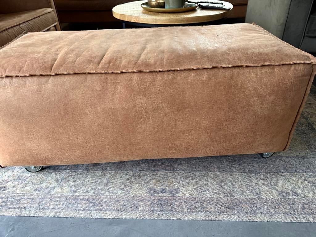 Rodeo poef/hocker van WOOOD Premium, cognac ecoleer, Gebruikt, 100 tot 125 cm, Leer, Ophalen of Verzenden