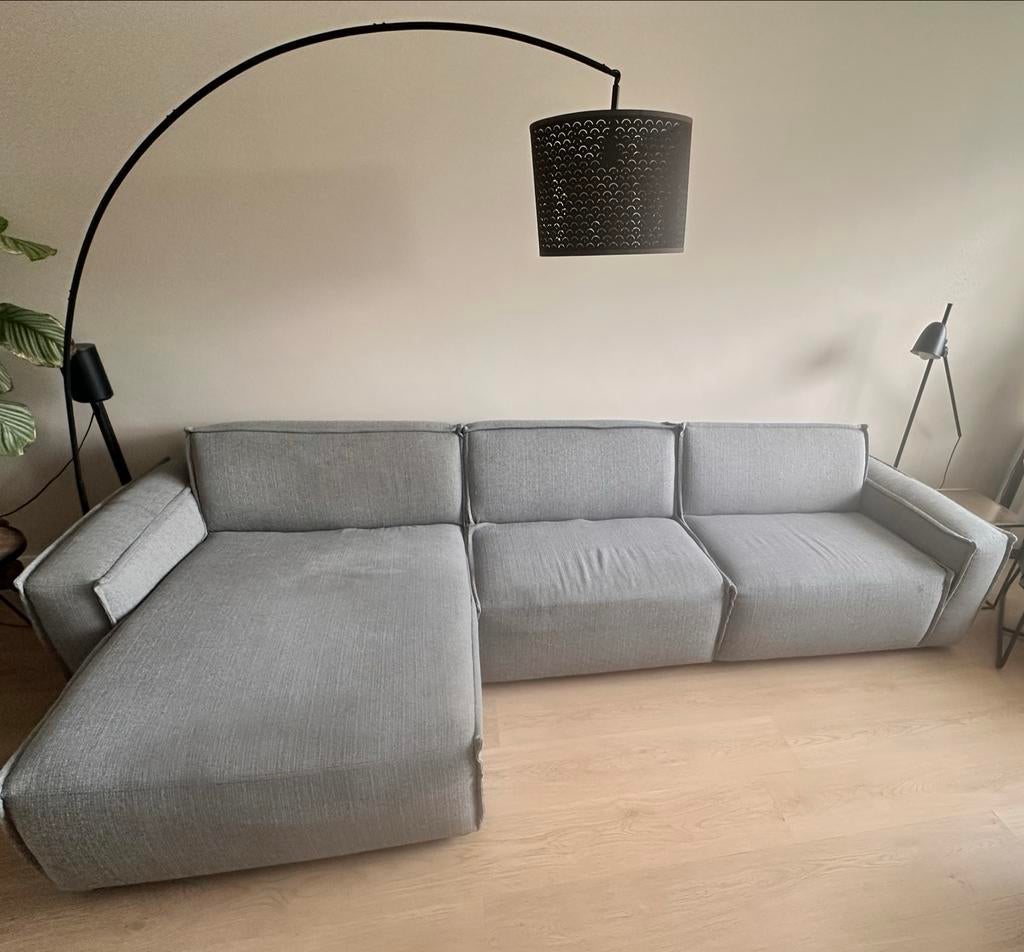 UMIX Grijze Elementen Hoekbank - Gebruikt met scheur, Huis en Inrichting, Gebruikt, Hoekbank, Ophalen of Verzenden, Stof