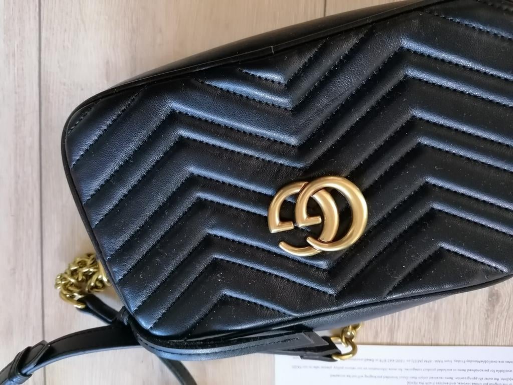 Gucci GG Marmont Matelassé Mini Tasje Zwart, Verzenden, Zo goed als nieuw, Zwart, Schoudertasje