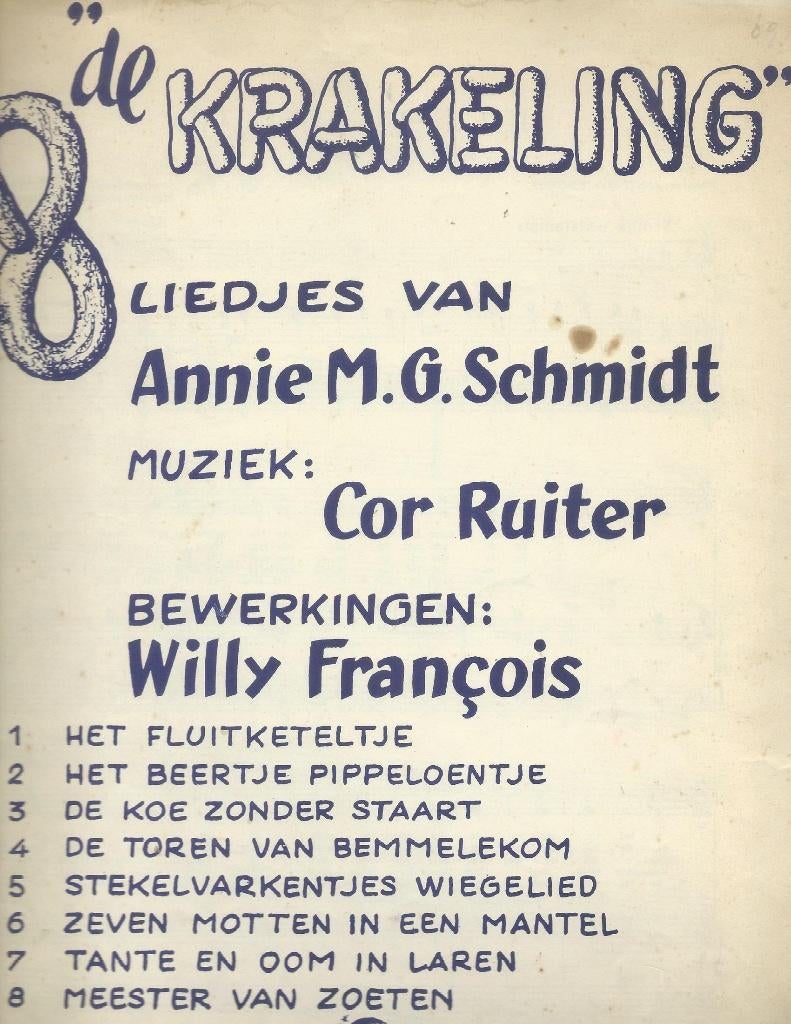 "De Krakeling" liedjes van Annie M.G. Schmidt, Muziek en Instrumenten, Zang, Gebruikt, Verzenden, Artiest of Componist