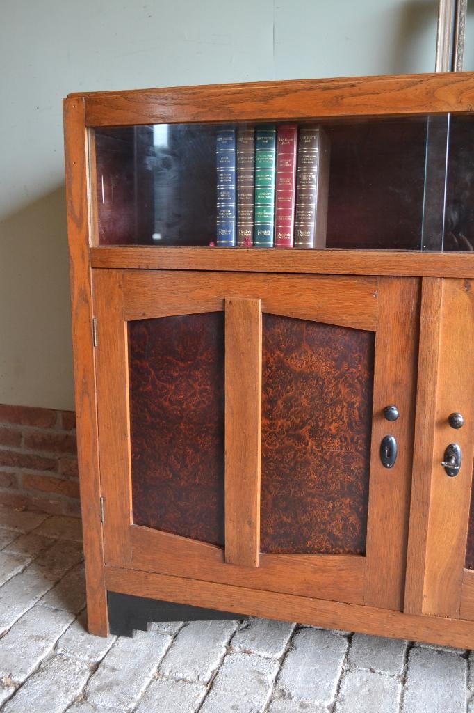 Prachtig antieke eiken houten Art Deco dressoir, vitrine, Verzenden