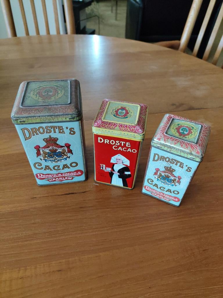 Drie oude Droste cacao blikken, Ophalen of Verzenden