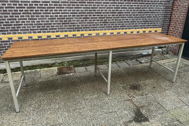 Hoge werktafel ateliertafel multiplex staal werkbank 3,05m, Huis en Inrichting, Barren, Gebruikt, Ophalen