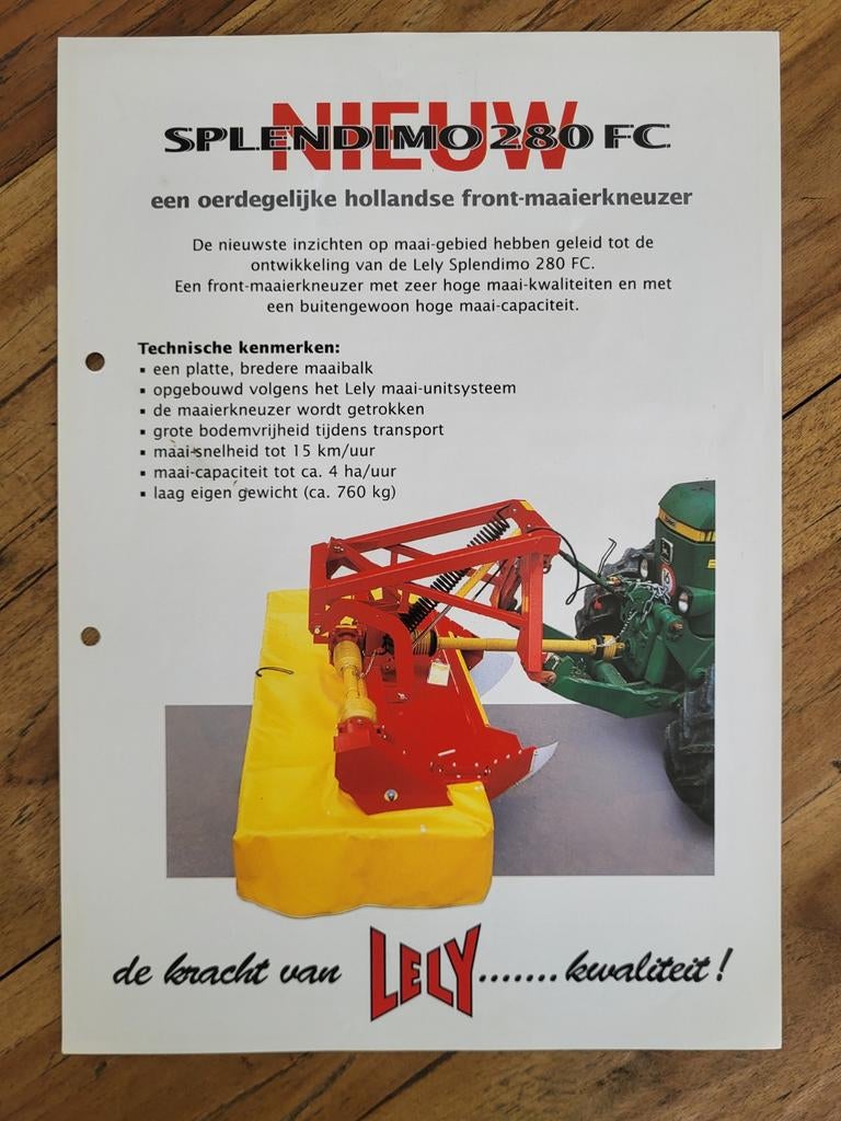 tractor folder Lely SPLENDIMO 280 FC, Ophalen of Verzenden, Zo goed als nieuw