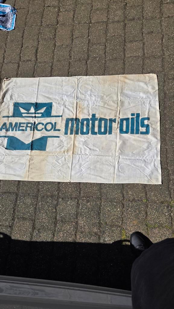 Vintage Americol Motor Oils Reclamedoek, Ophalen of Verzenden, Gebruikt, Reclamebord
