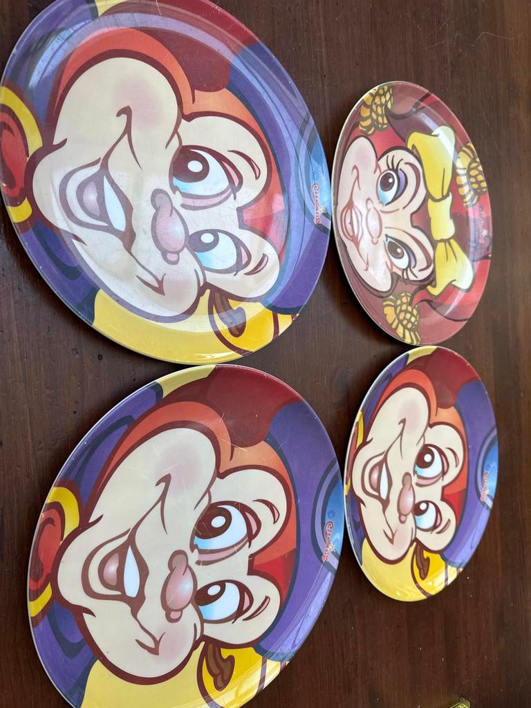 4 Efteling melamine borden, 3  pardoes en 1 pardijn, Ophalen of Verzenden, Gebruikt, Gebruiksvoorwerp