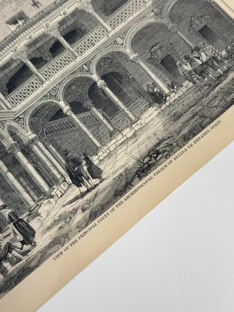1859 Antieke Foto Prent Spanje Alcala Palace Building 1859, Ophalen of Verzenden, Voor 1940, Zo goed als nieuw, Gebouw