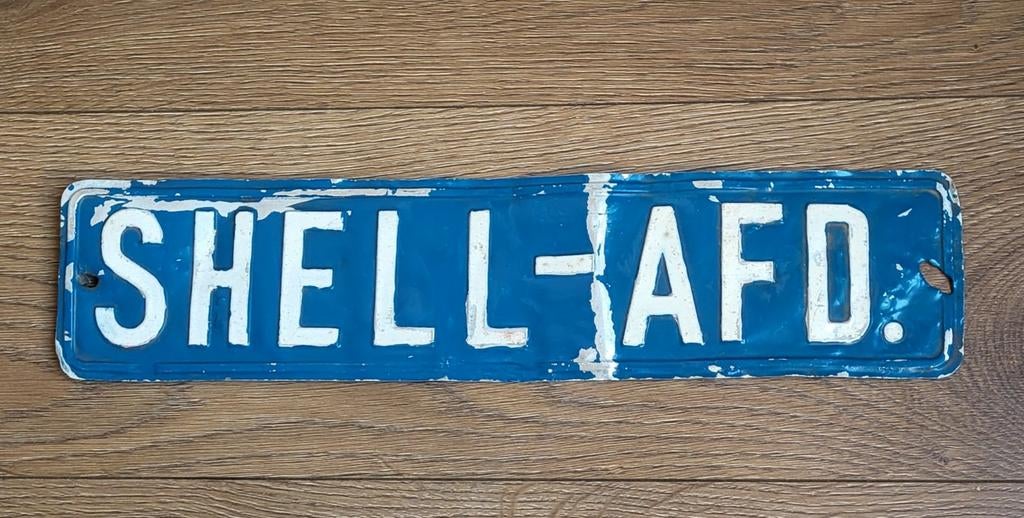 Oud blauw bord Shell - afd., Verzamelen, Merken en Reclamevoorwerpen, Ophalen of Verzenden, Gebruikt, Reclamebord
