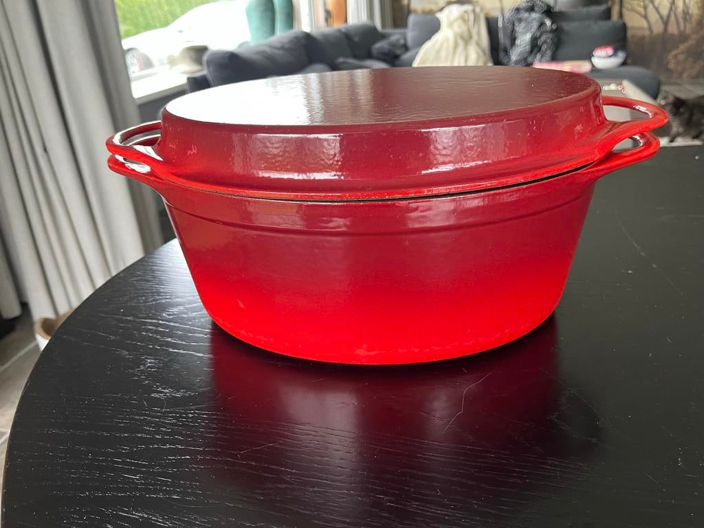Rode gietijzeren braadpan met grilldeksel, Ophalen, Zo goed als nieuw, Gietijzer, Koekenpan of Braadpan