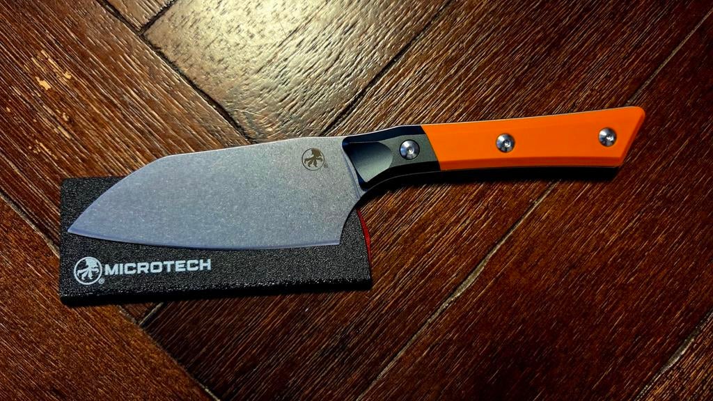 Microtech Santoku oranje, Ophalen of Verzenden, Zo goed als nieuw, Rvs of Chroom