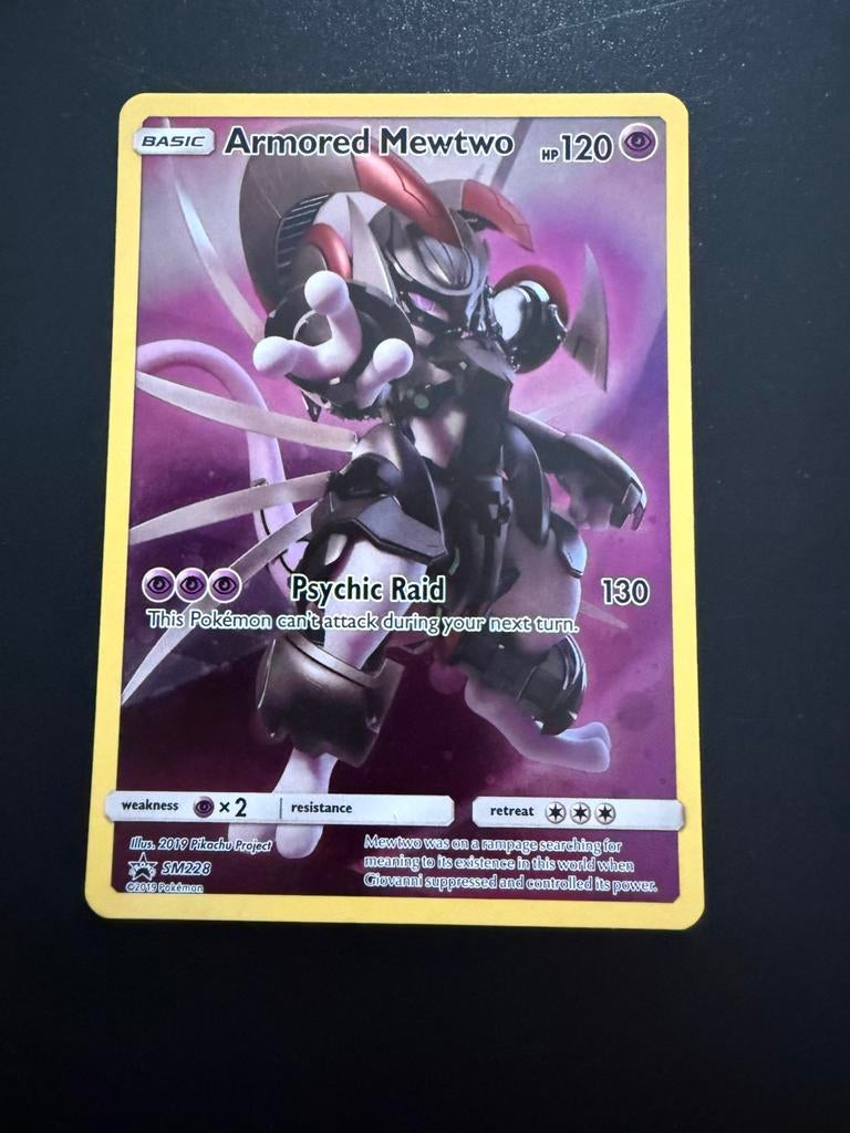 Pokémon Kaart: Armored Mewtwo SM228 Promo, Ophalen of Verzenden, Zo goed als nieuw, Losse kaart