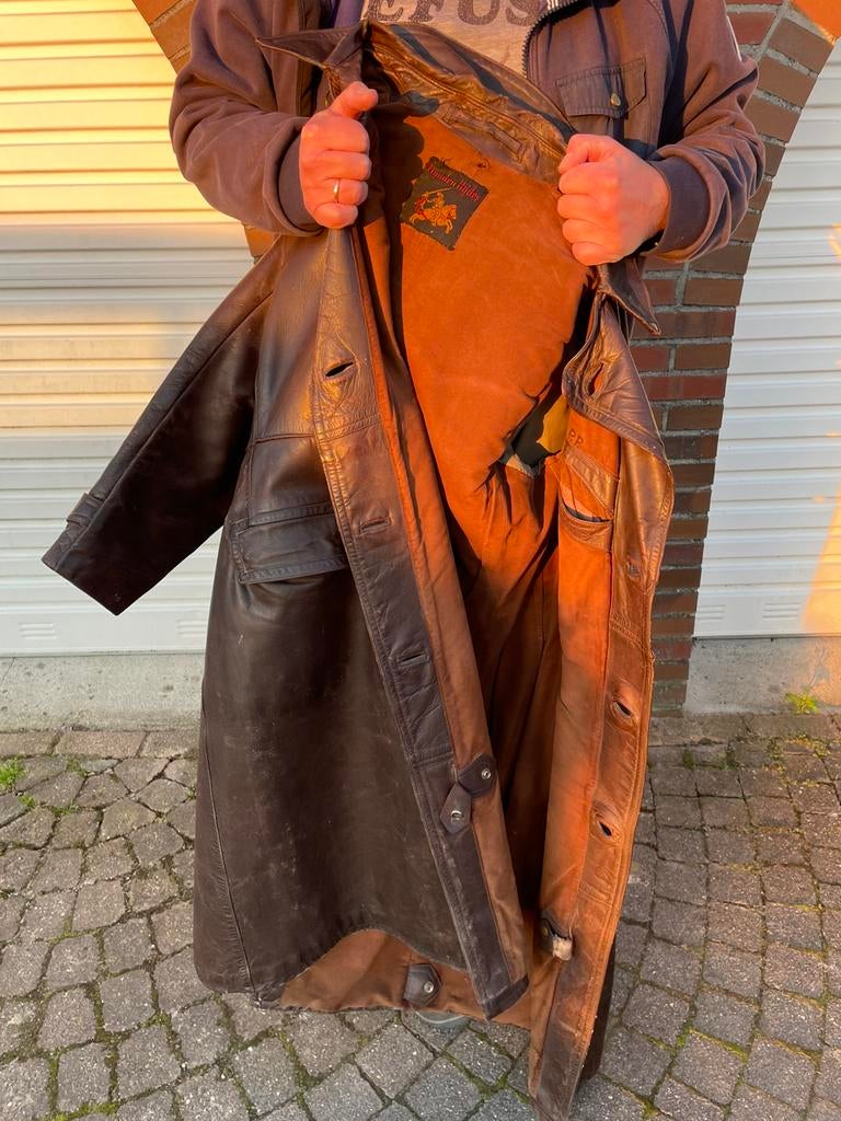 Lange leren motor/brommer jas, Ophalen, Tweedehands, Heren, Jas | leer