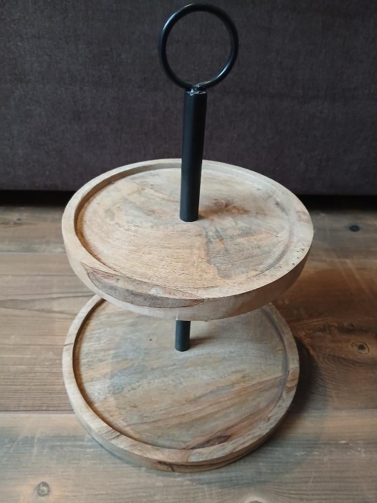 2 laags mango houten etagere, Ophalen of Verzenden, Zo goed als nieuw