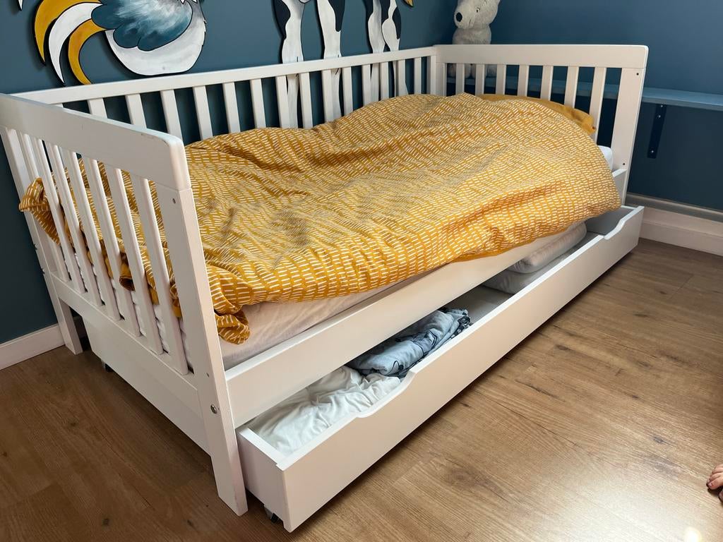 Petite Amelie bed met uitvalbeveiliging en lade, Gebruikt, 70 tot 85 cm, 140 tot 160 cm, Ophalen