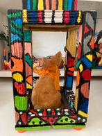 Uniek handpainted huisje met konijntje en busje, Ophalen of Verzenden