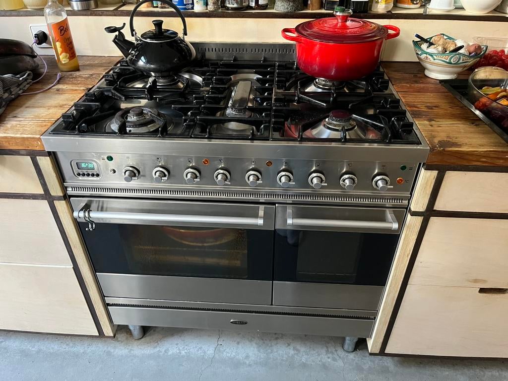 Boretti 90 cm, met 2 ovens, 5 pits gasfornuis, begane grond, Witgoed en Apparatuur, Ophalen, Gebruikt, 60 cm of meer, Gas