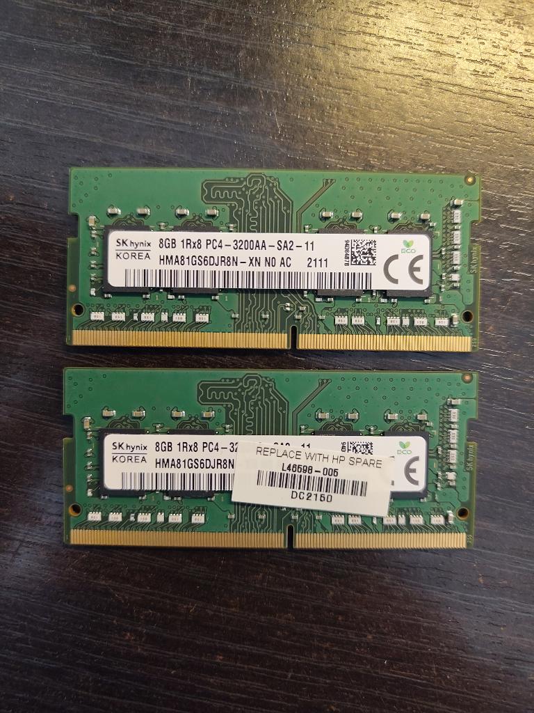 SK hynix 2x 8GB DDR4 SODIMM 3200MHz geheugen, Computers en Software, RAM geheugen, Gebruikt, DDR4, Ophalen of Verzenden, Laptop