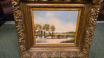 Groot antiek schilderij landschap, lijst in bladgoud, Ophalen of Verzenden