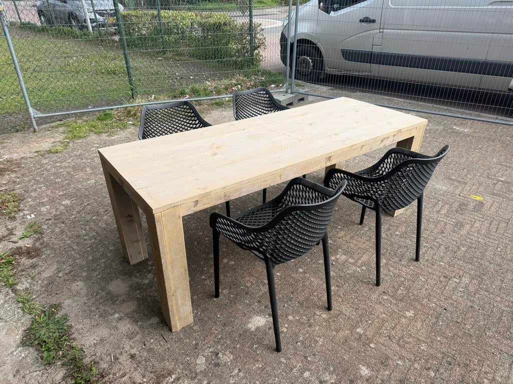 Nieuwe Steigerhouten Tafel 80x200 cm (optioneel met stoelen), Ophalen, Nieuw, 50 tot 100 cm, 150 tot 200 cm