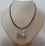 Zilveren olifant hanger aan leren koord nr.391, Sieraden, Tassen en Uiterlijk, Kettingen, Met hanger, Verzenden, Zo goed als nieuw