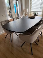 Nieuwe Deens ovale kolomtafel met 6 nieuwe eetkamer stoelen, 100 tot 150 cm, Ovaal, Ophalen, Overige houtsoorten