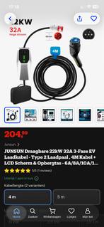 Draagbare 22kW 32A 3-fase EV lader Type 2Nieuw! 4m kabel, Auto diversen, Laadpalen, Ophalen of Verzenden, Zo goed als nieuw