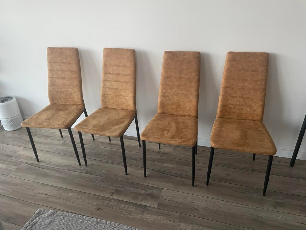 Set van 4 Leen Bakker ROWIN eetkamerstoelen - Zo goed als ni, Ophalen, Bruin, Zo goed als nieuw, Vier