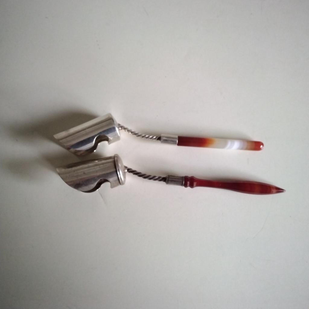 2 prachtige suikerscheppen met kornalijn handvat, Antiek en Kunst, Ophalen of Verzenden