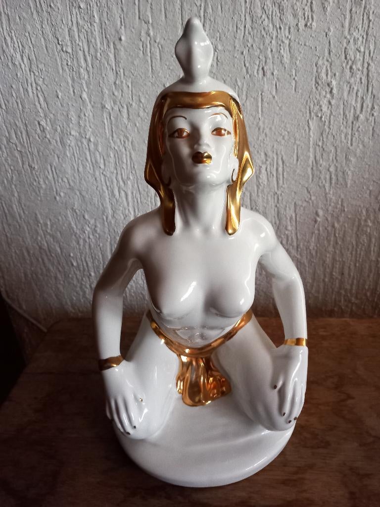 Groot vintage porseleinen beeld Cleopatra Art Deco, Antiek en Kunst, Ophalen