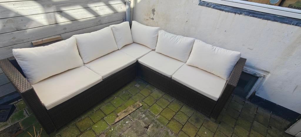 Loungeset met kussens, Tuin en Terras, Tuinsets en Loungesets, Ophalen, 4 zitplaatsen, Gebruikt, Rotan