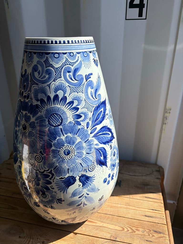 Grote Delfts Blauwe Vaas - Handgeschilderd, Ophalen of Verzenden
