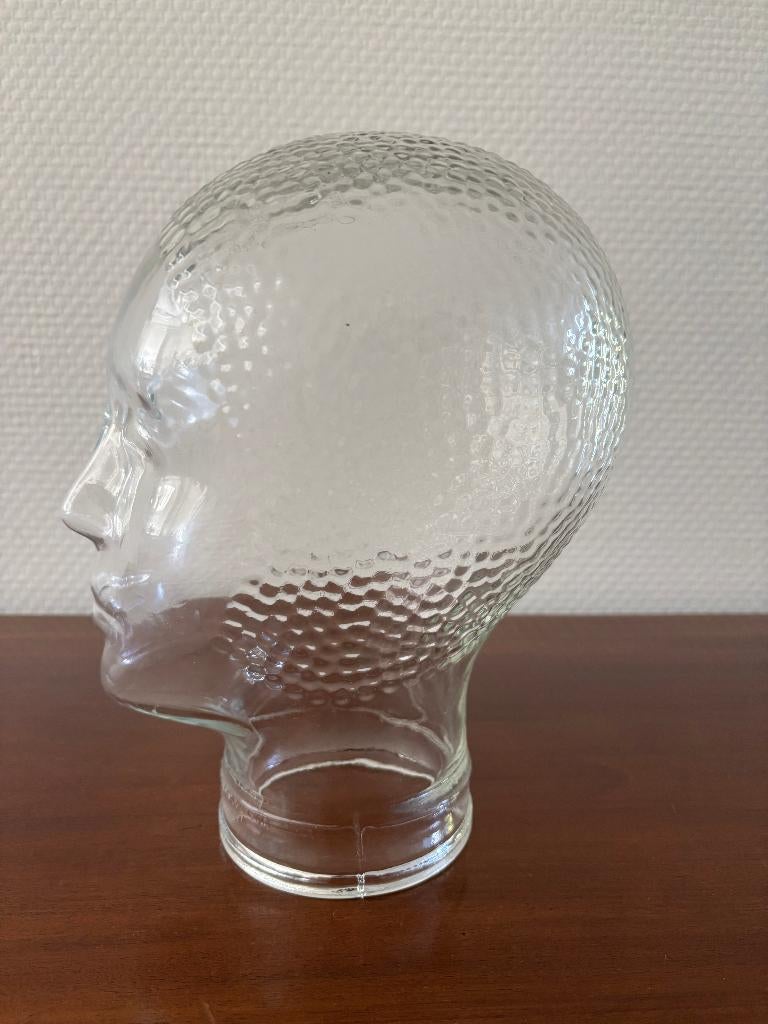 Vintage transparant glazen hoofd / koptelefoonhoofd., Antiek en Kunst, Antiek | Glas en Kristal, Ophalen of Verzenden