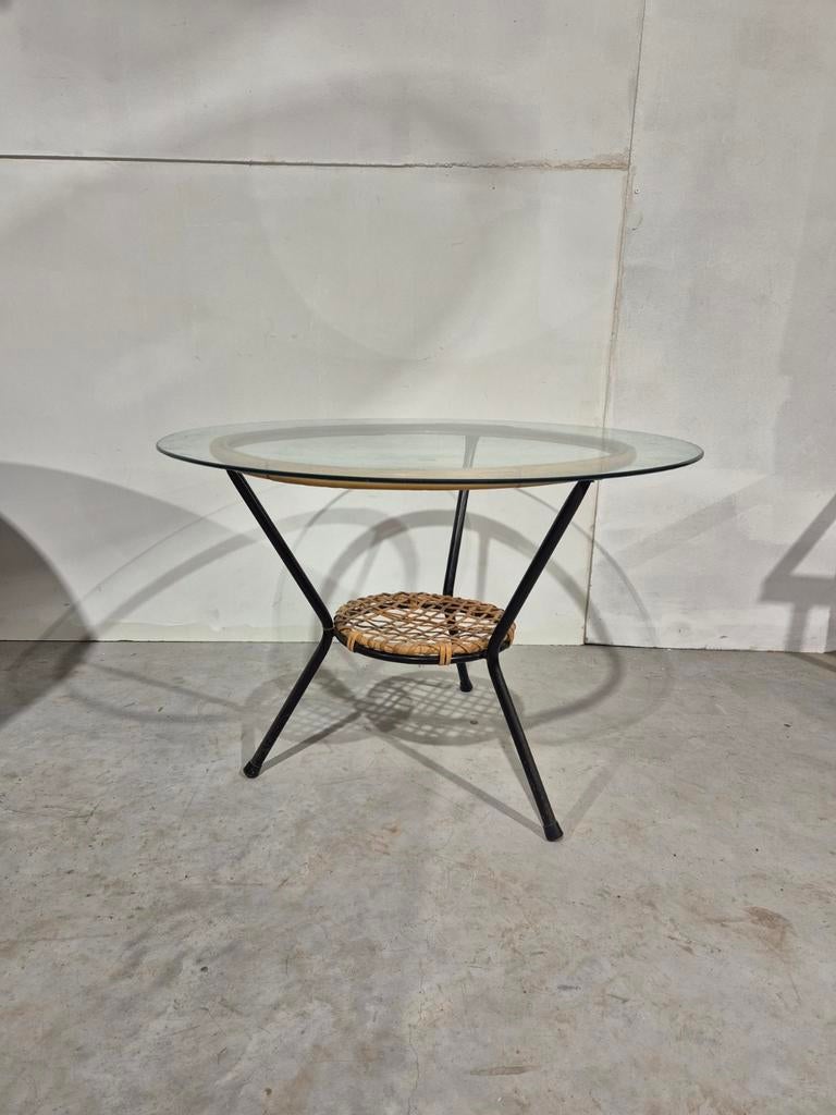 Vintage rotan tafel met glazen blad. , Antiek en Kunst, Ophalen