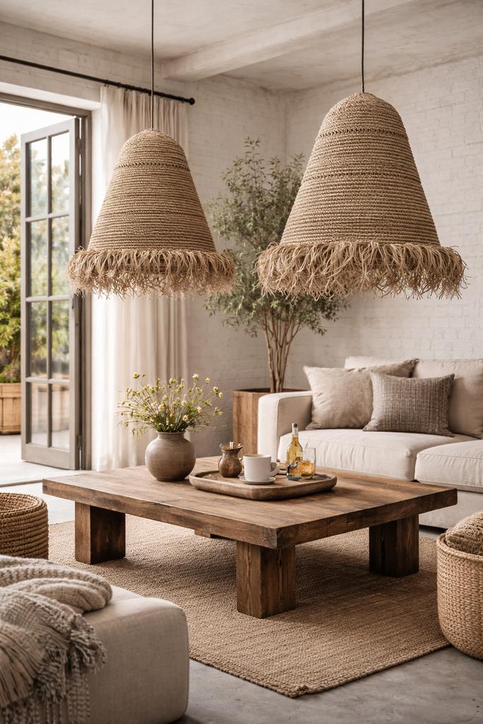 Rotan lampenkappen hanglampen xxl stro boho bali groot, Ophalen, Rond, Zo goed als nieuw, Nvt
