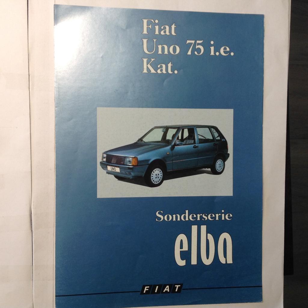 Fiat Uno 75 ie kat Spec Ed Elba folder DUits 1987 6 blz, Ophalen of Verzenden, Nieuw, Overige merken