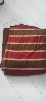 Vintage gestreepte deken dralon bruin beige Hema, Gebruikt, Bruin, Tweepersoons, Ophalen of Verzenden