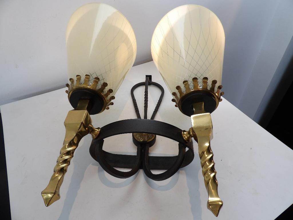 Fifties grote Wandlamp messing, Italië, Ophalen of Verzenden