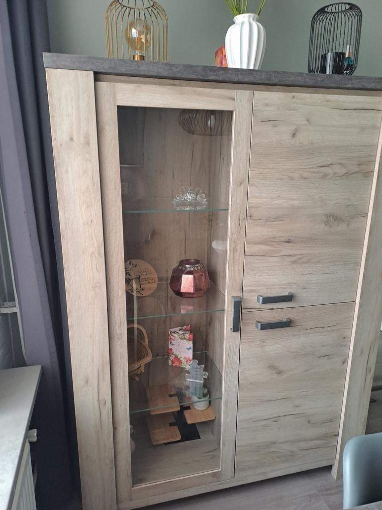 Complete Woonkamerset: Dressoir, Vitrinekast & Eettafel, Modern, Eigentijds, Met deur(en), Glas, Ophalen of Verzenden