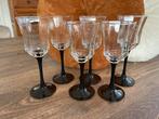 6 vintage Luminarc Octime wijnglazen met zwarte voet, Ophalen of Verzenden