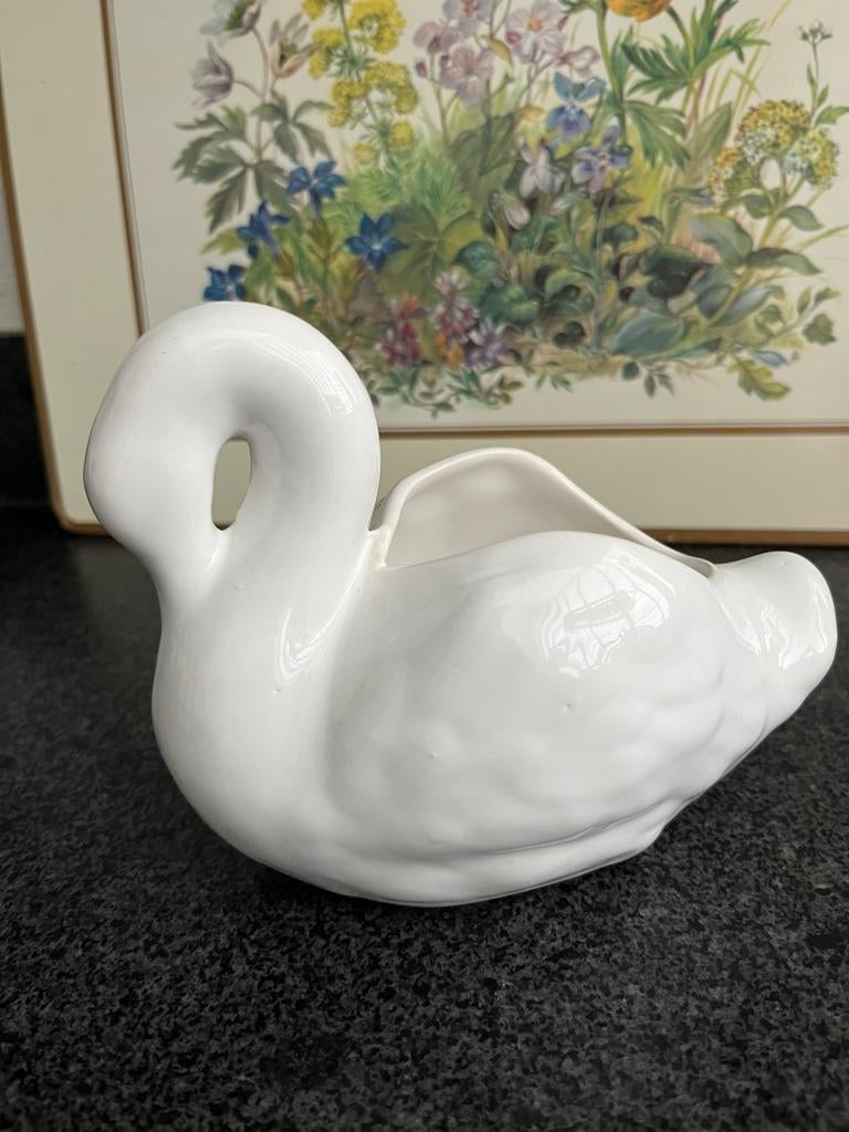 Vintage Zwaan Bloempotje - Wit Keramiek, Antiek en Kunst, Ophalen of Verzenden