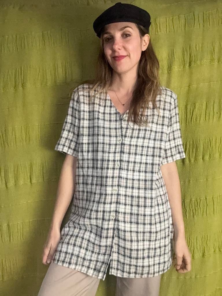 Vintage blouse - geruit - 90’s - jaren 90 - XL / 42, Hgv, Hgv, Maat 42/44 (L), Ophalen of Verzenden