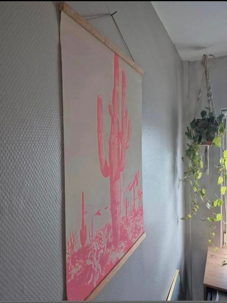 Nieuwe canvas wanddecoratie 70x50cm Cactus neon roze, Ophalen of Verzenden