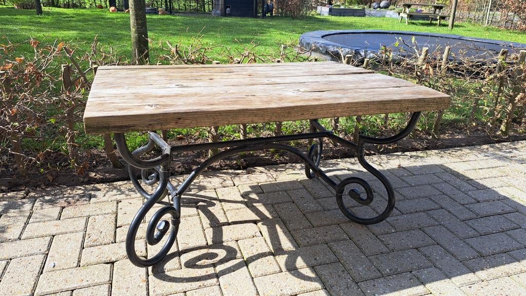 Tuintafel salontafel zwaar gietijzeren onderstel, Tuin en Terras, Tuintafels, Ophalen, Gebruikt, Rechthoekig, Metaal